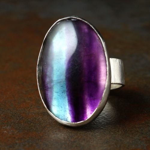 Handcrafted textured sterling silver bezel set Fluorite ring